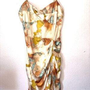 Multicolor Marbled Women's Maxi Dress, Ruched Sides, Long and Flowy Summer Dress